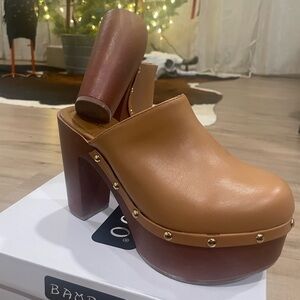 BAMBOO Brown Studded Platform Mules
